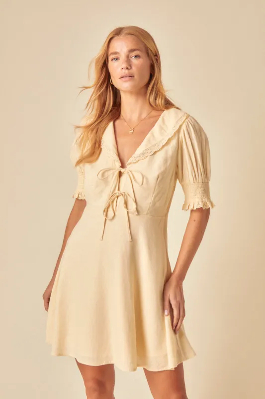 Butter Yellow Linen-blend Tie Front Louise Mini Dress sold by Nobody's Child