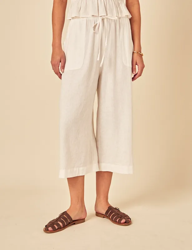 White Cropped Wide Leg Shona Trousers sold by Nobody's Child