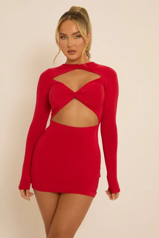 Red Slinky Twist Cut Out Mini Dress - Miranda sold by Rebellious Fashion