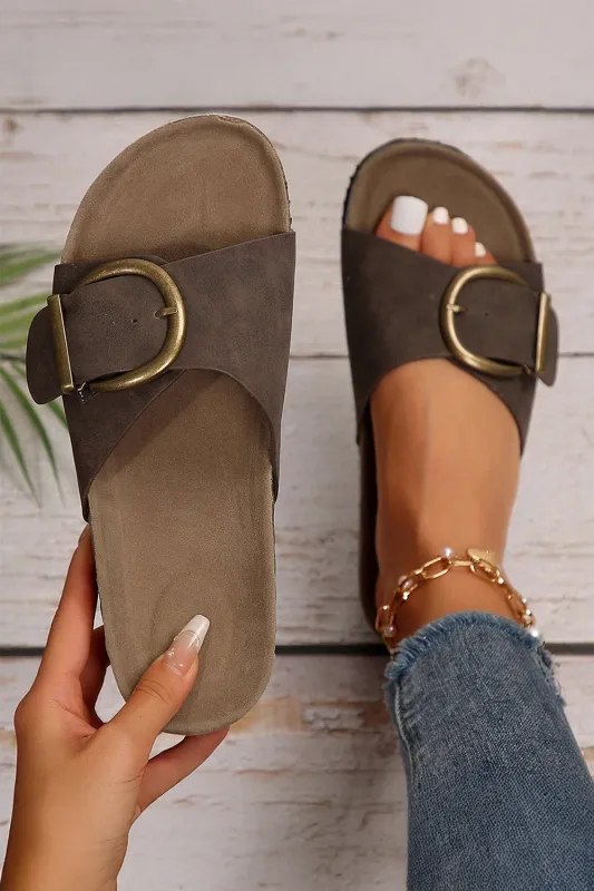 Coffee One Band Metal Decor Sandals sold by Beagle Boutique