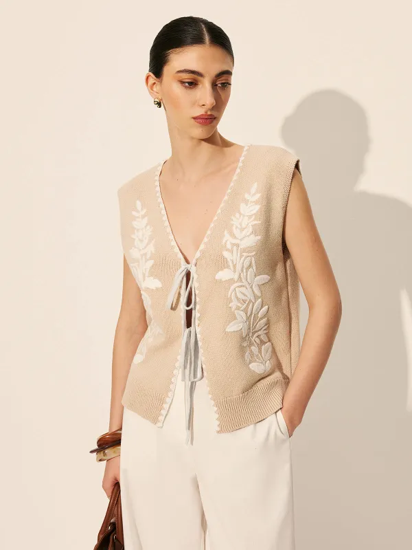 Embroidery Bow Floral Sweater Vest sold by COMMENSE