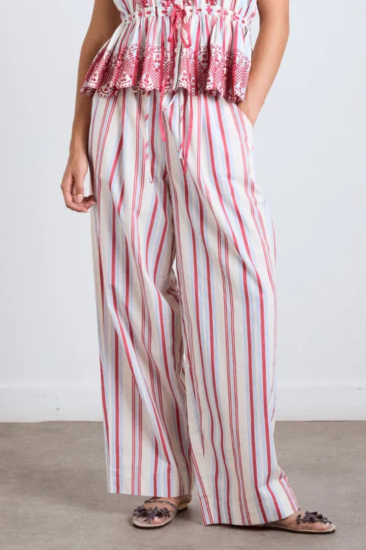 georgia trousers - butter cherry stripe sold by Damson Madder