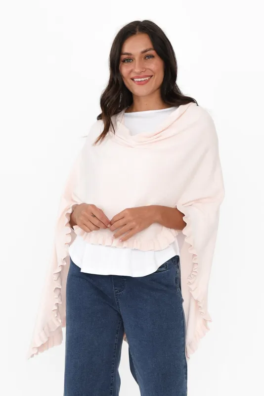 Juni Blush Cotton Cashmere Ruffle Poncho sold by Blue Bungalow