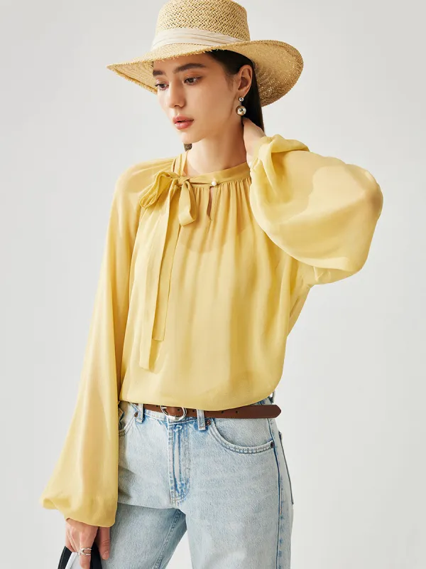 100% Mulberry Silk Women's Bow Tie Blouse sold by COMOBOCA