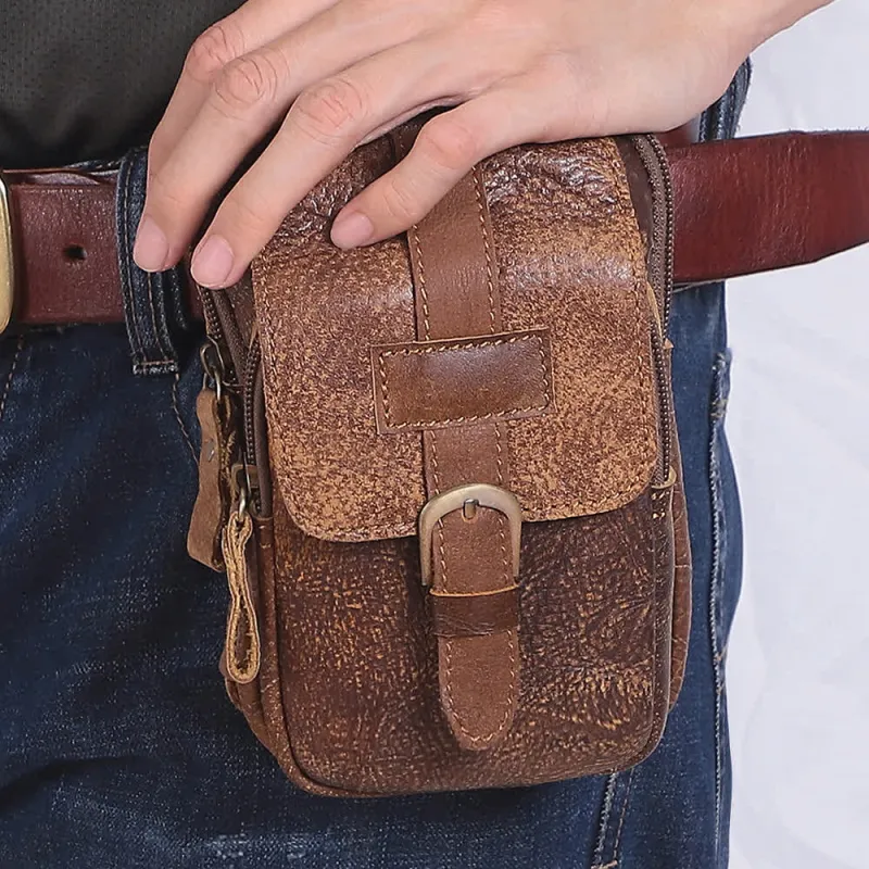 Retro Elegant Travel Fanny Pack Zipper Leather Belt Bag sold by FloralTrip