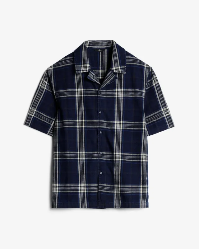 Short Sleeve Camp Shirt in Indigo Check sold by 7 For All Mankind