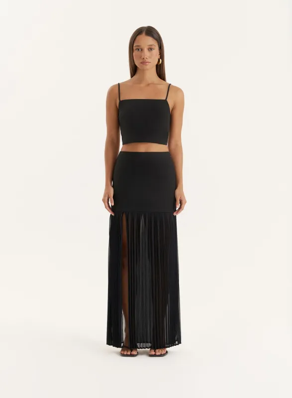 Black Side Split Pleated Maxi Skirt- Lucian sold by 4th and Reckless