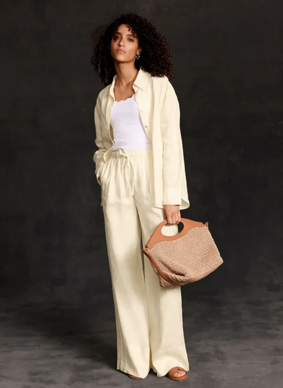 Yellow Linen Wide Leg Trousers sold by Mint Velvet