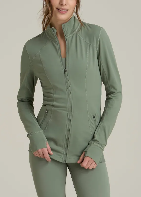 Women's Athletic Zip-Up Jacket in Dark Seagrass sold by American Tall