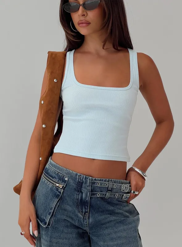 Baseline Square Neck Rib Tank Top Light Blue sold by Princess Polly