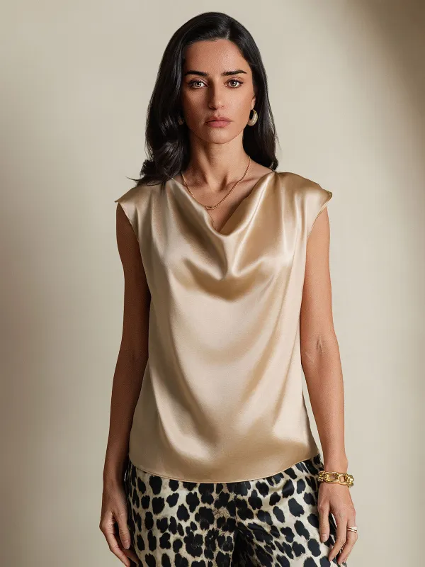 19Momme Silk Cap Sleeve Cowl Neck Tank Top sold by SilkSilky