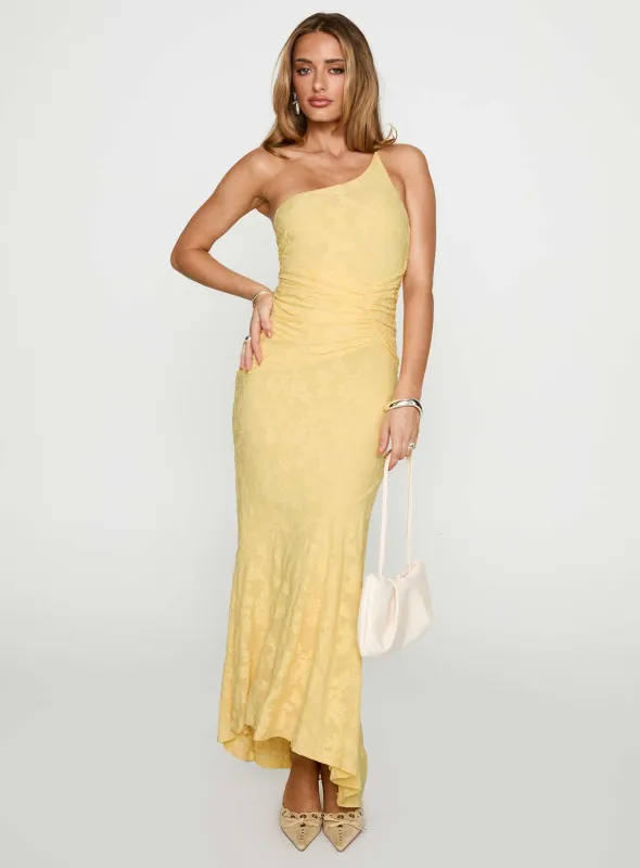 Starlights One Shoulder Maxi Dress Lemon sold by Princess Polly
