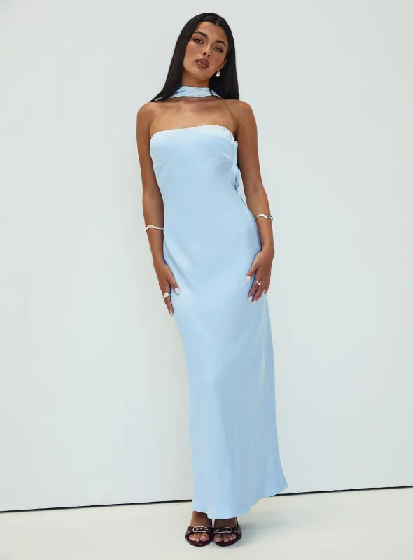 Legacies Strapless Maxi Dress Icy Blue Petite sold by Princess Polly