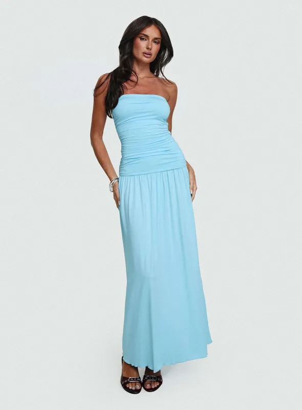 Glorie Strapless Maxi Dress Light Blue Petite sold by Princess Polly