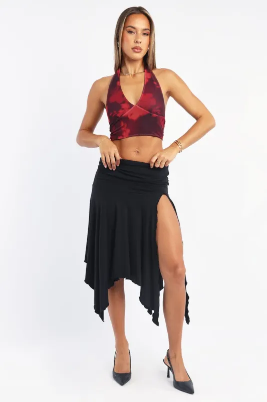 Black Scarf Hem Skirt High Rise Midi Asymm Supersoft sold by Ally Fashion