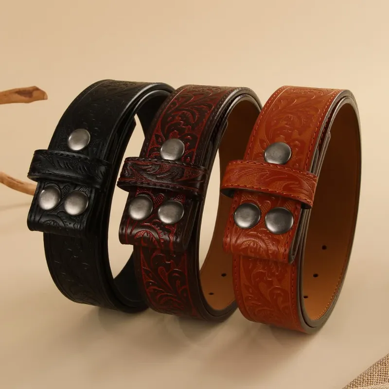 Western Flower Embossed DIY Leather Belt Strap without Belt Buckle sold by FloralTrip