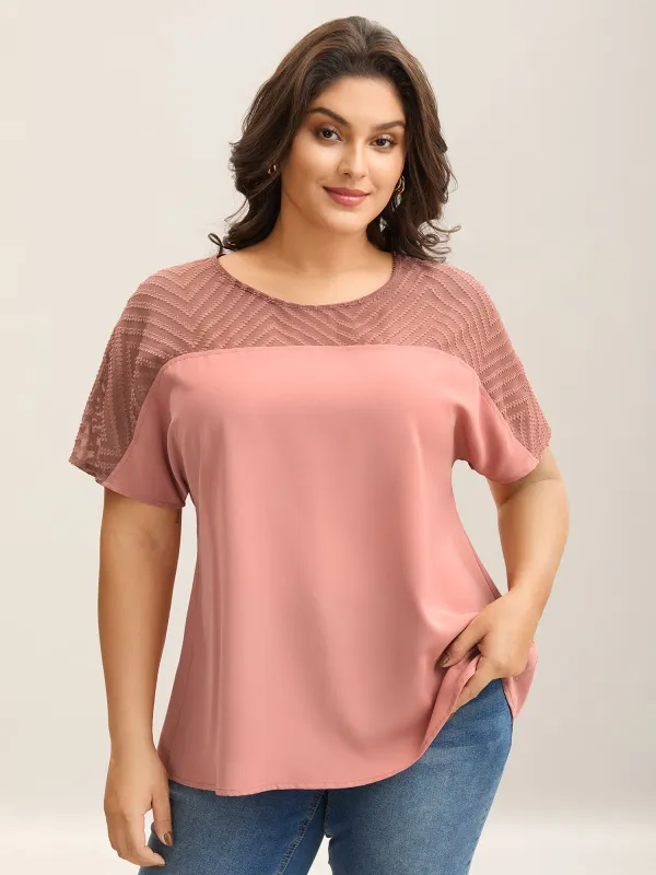 Textured Sheer Spliced Half Sleeve Blouse sold by Bloomchic
