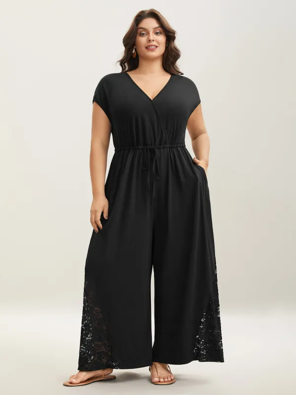 Very Stretchy Lace Waist-Tie Jumpsuit sold by Bloomchic