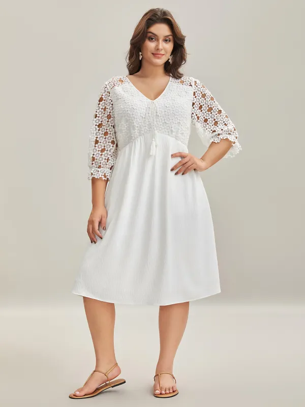 Sheer Lace Sleeve Pockets Flowy Midi Dress sold by Bloomchic