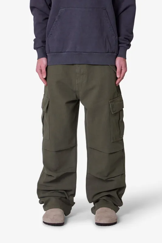 Ultra Baggy Denim Cargo Pants - Olive sold by MNML