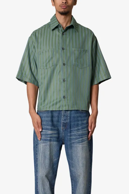 Cropped Striped Pajama Shirt - Green sold by MNML