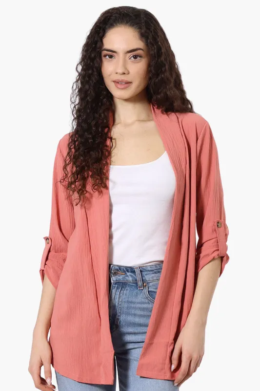 Urbanology Roll Up Sleeve Open Wrap Cardigan - Pink sold by Fairweather