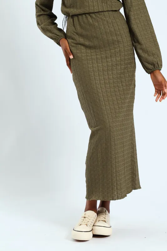Crinkle Knit Tube Midaxi Skirt - Army Green sold by Edgars 