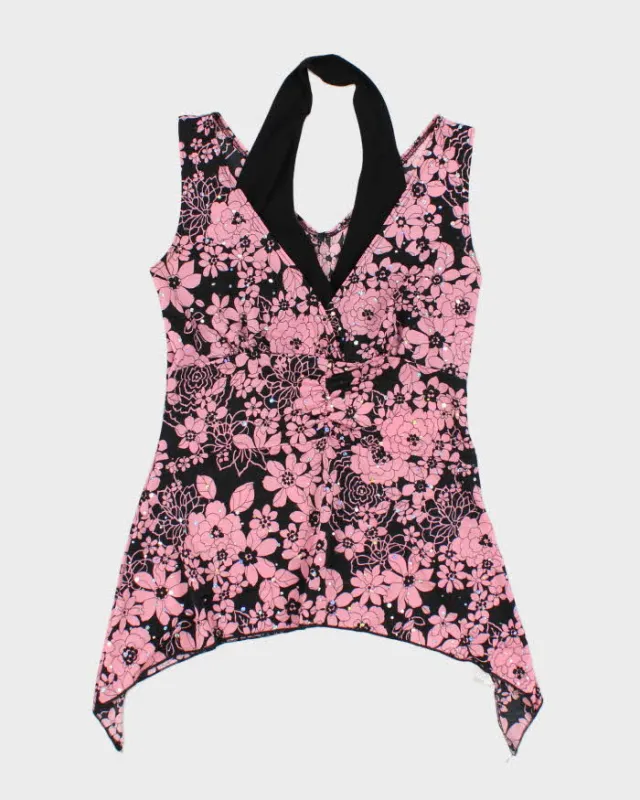 Vintage Y2k 00s Mariposa Floral Sequin Halter Cami Top - S sold by Rokit