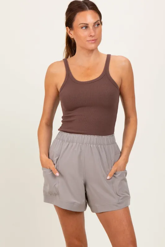Taupe Elastic Cargo Shorts sold by Pinkblush