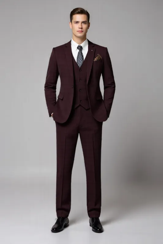 Burgundy 2 Piece Notched Lapel Men's Suits sold by Zapaka