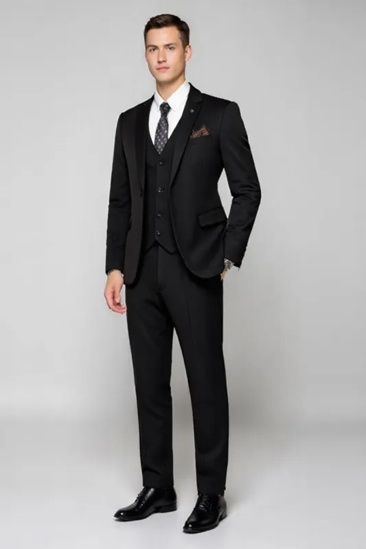 Black 3 Piece Notched lapel Single Breasted Men's Formal Suit sold by Zapaka