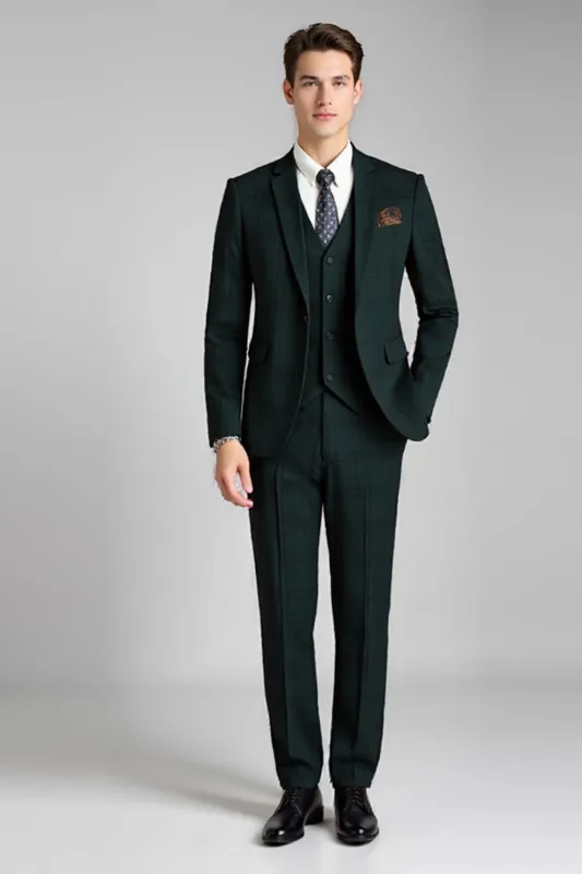 Dark Green Plaid 3 Pieces Notched Lapel Men's Prom Suits sold by Zapaka