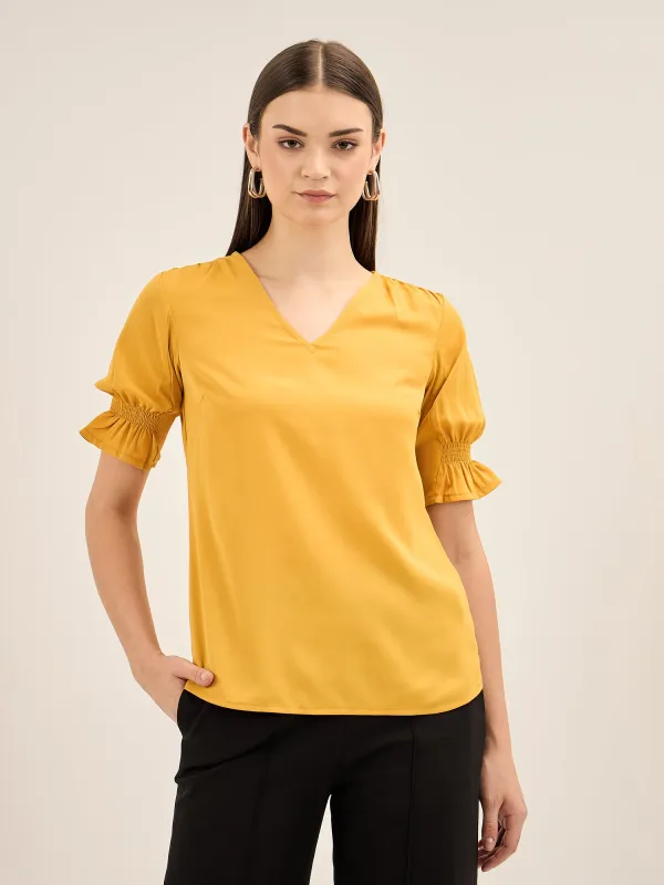 Mango Margarita Smocked Sleeves Top - Yellow sold by Salt Attire