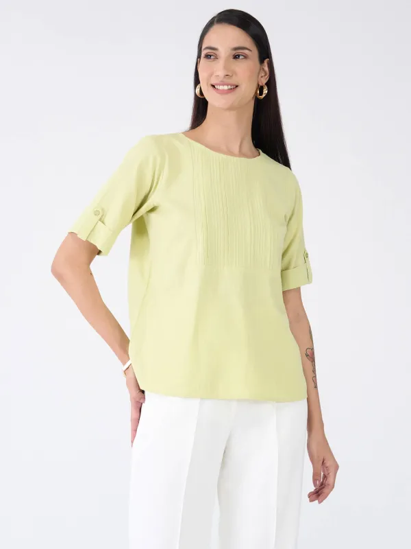Botanica Pintuck Detail Top - Green sold by Salt Attire