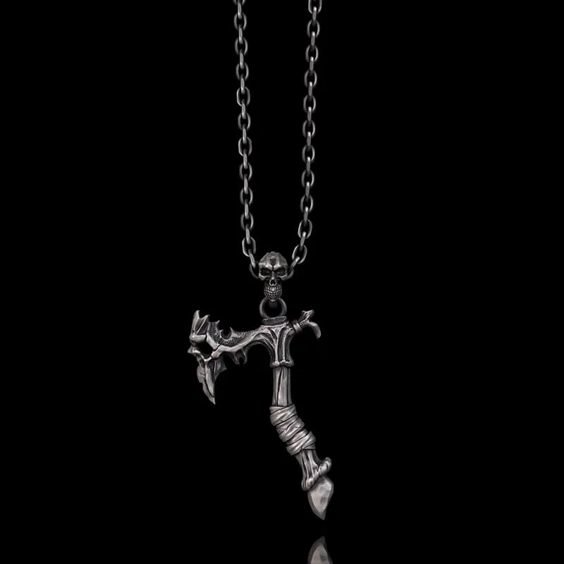 Gothic Demon Axe Sterling Silver Skull Pendant sold by GTHIC