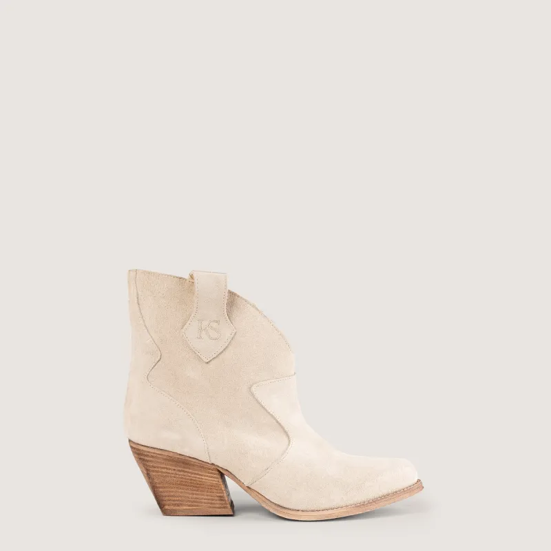 Velvet Beige Texan Ankle Boots sold by Kali Shoes