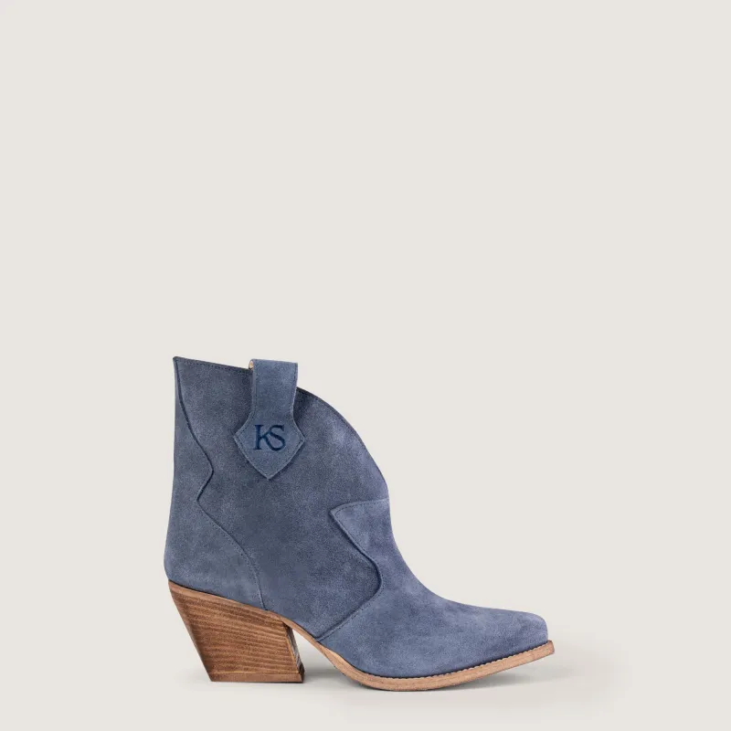 Velvet Denim Blue Texan Ankle Boots sold by Kali Shoes