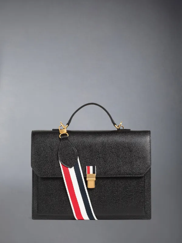 PEBBLE GRAIN DOUBLE SHOULDER STRAP SCHOOL BAG sold by Thom Browne