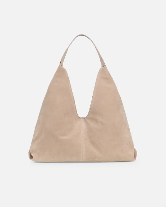 Isla Large Beige Faux Suede Shoulder Bag sold by Simmi London
