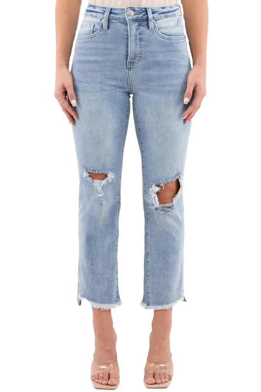 Dylan High Rise Slim Straight Crop Fray Jeans sold by RFM Denim