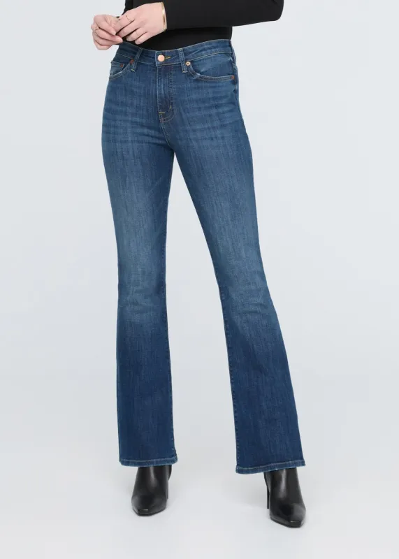 Performance Denim High Rise Flare - Worn in Blue sold by DUER