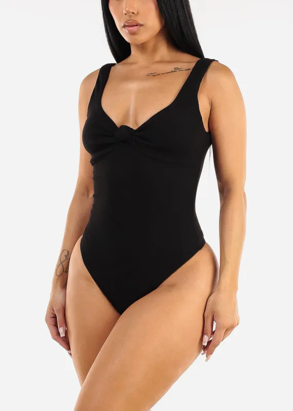 Sleeveless Sweetheart Neckline Ribbed Bodysuit Black sold by Moda