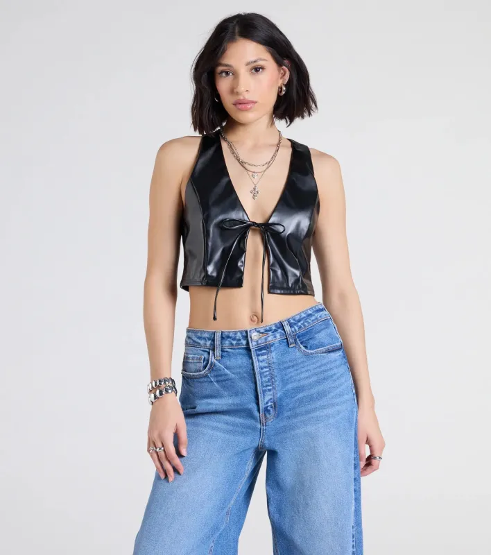 Here To Slay Faux Leather Cropped Vest sold by Windsor