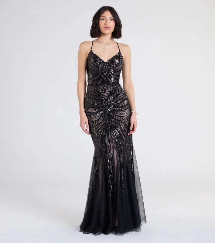 Brooke Lace-Up Mermaid Sequin Mesh Formal Dress sold by Windsor