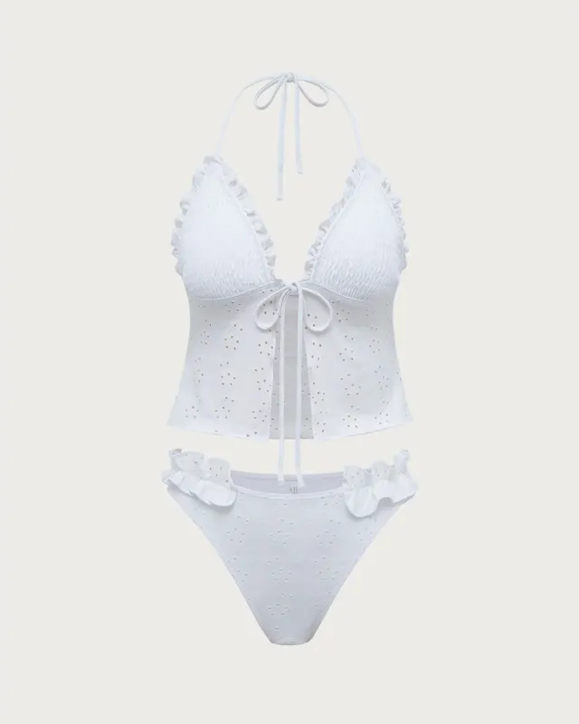 White Ruffled Tankini Swimsuit sold by rihoas