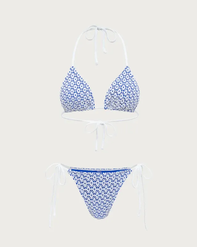Blue Geometric Triangle Drawstring Bikini Set sold by rihoas