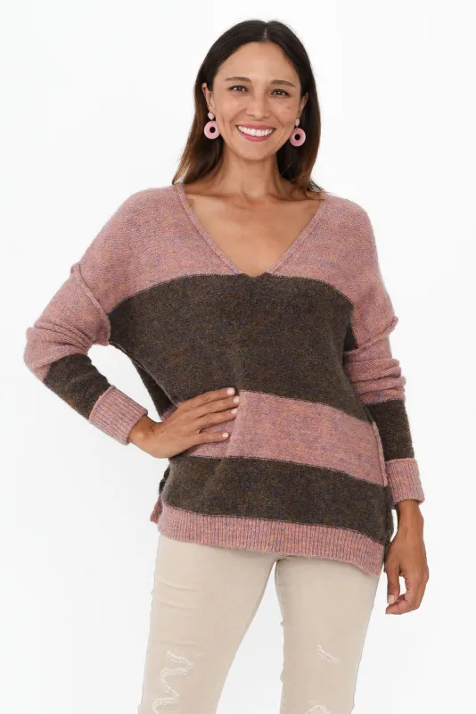 Isha Pink Stripe Side Split Jumper sold by Blue Bungalow