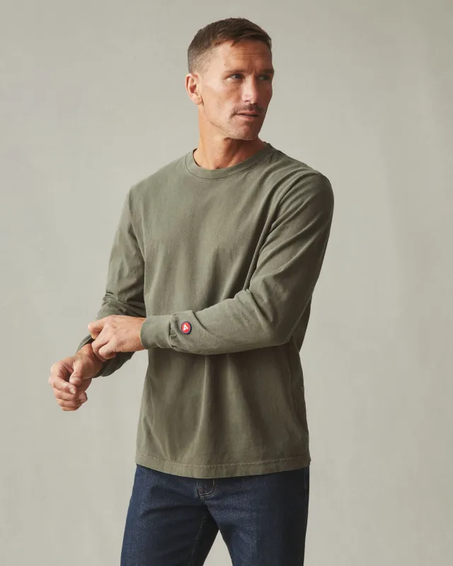 Men's Vintage Crew Long Sleeve Tee - Washed Olive sold by American Giant
