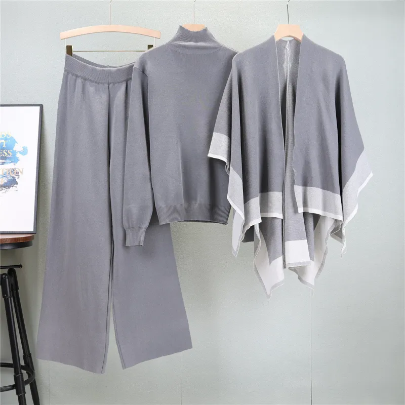 Gray – Loose Knit Sweater Three Piece Set sold by Viva Estel