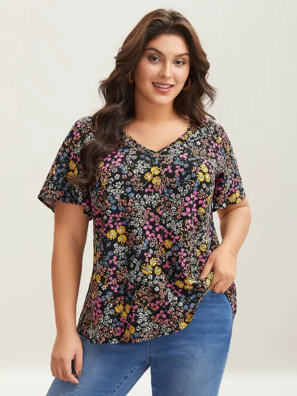 Floral Print V-Neck Flowy Blouse sold by Bloomchic